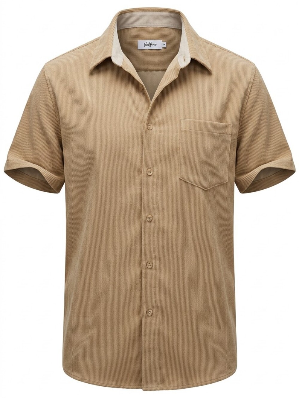 Vatpave Men's Short-Sleeve Corduroy Shirt in Tan